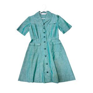 Vintage 1950s Official Girl Scouts Green Uniform Dress Short Sleeve Button Down